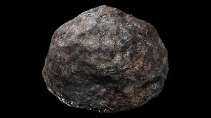 Metallic Asteroid 3D rendering over black 