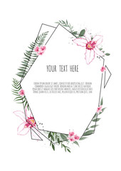 Floral vector frame with orchid and garden flowers