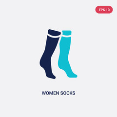 two color women socks vector icon from clothes concept. isolated blue women socks vector sign symbol can be use for web, mobile and logo. eps 10