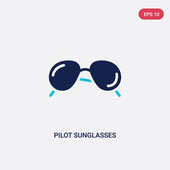 two color pilot sunglasses vector icon from clothes concept. isolated blue pilot sunglasses vector sign symbol can be use for web, mobile and logo. eps 10