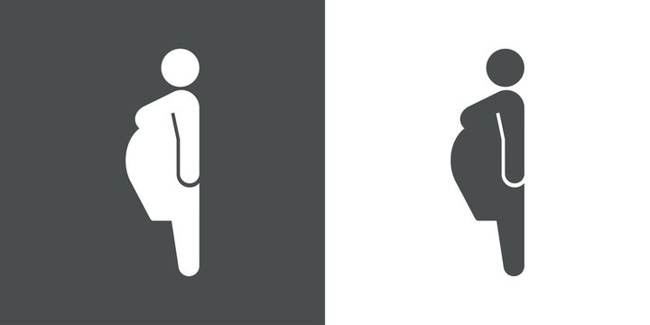 Icono plano silueta mujer embarazada en gris y blanco