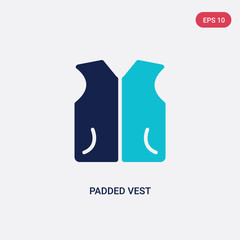 two color padded vest vector icon from clothes concept. isolated blue padded vest vector sign symbol can be use for web, mobile and logo. eps 10
