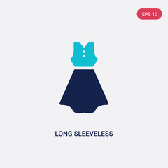two color long sleeveless dress vector icon from clothes concept. isolated blue long sleeveless dress vector sign symbol can be use for web, mobile and logo. eps 10