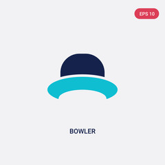 two color bowler vector icon from clothes concept. isolated blue bowler vector sign symbol can be use for web, mobile and logo. eps 10