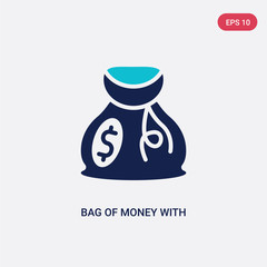 two color bag of money with dollar vector icon from commerce concept. isolated blue bag of money with dollar vector sign symbol can be use for web, mobile and logo. eps 10