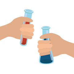 hands with laboratory instruments in white background