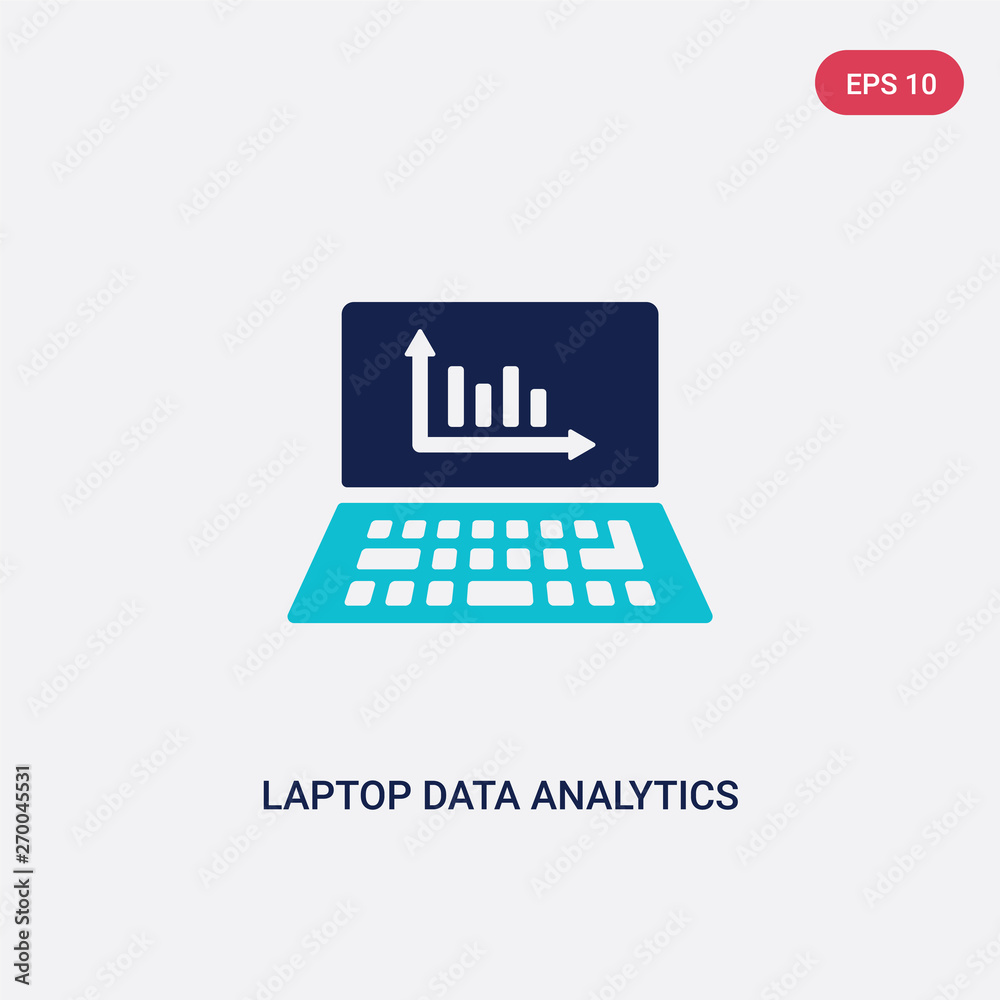 Poster two color laptop data analytics graphic on screen with circles vector icon from computer concept. is