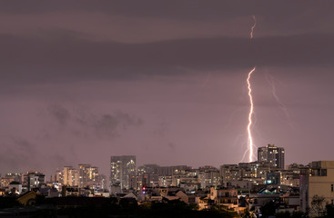 evening lightning storm Urban Area