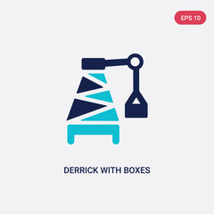 two color derrick with boxes vector icon from construction concept. isolated blue derrick with boxes vector sign symbol can be use for web, mobile and logo. eps 10