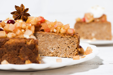 flavored apple pie with spices, closeup