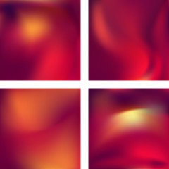 Set with abstract blurred backgrounds. Vector illustration. Modern geometrical backdrop. Abstract template. Red, orange colors.