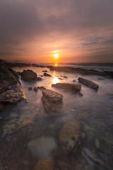 Fototapeta na wymiar Sunset at Bidart's beach next to Biarritz, Basque Country.