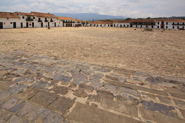 Main square Plaza Mayor in Villa de Leyva in Colombia