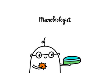 Miscrobiologist hand drawn vector illustration in cartoon style