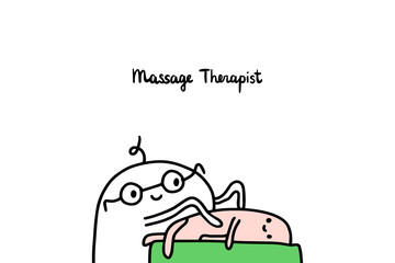 Massage therapist hand drawn vector illustration in cartoon style