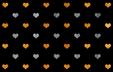 Golden and silver painted hearts pattern.