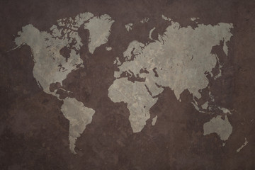 Grunge world map made with a planisphere overlaid with grungy elements, dark seas and light lands version - 270052394