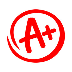 Vector hand drawn style illustration of a circled red A+ grade