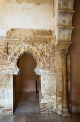 Fototapeta na wymiar Zaragoza, Aragon, Spain - February 14th, 2019 : Door at the mosque of the Aljafería Palace Unesco World Heritage Site.