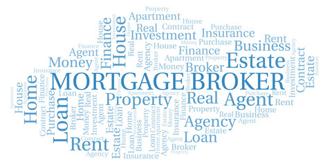 Fototapeta na wymiar Mortgage Broker word cloud. Wordcloud made with text only.