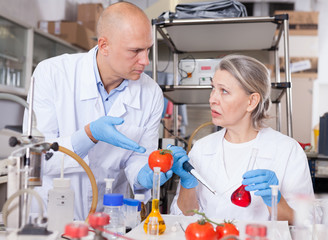 Genetic scientists working in laboratory