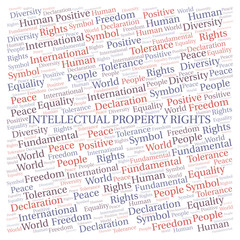 Intellectual Property Rights word cloud. Wordcloud made with text only.