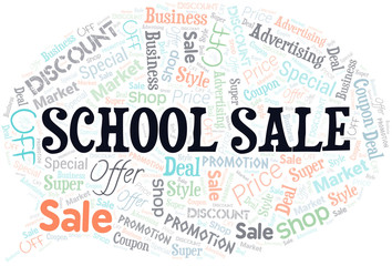 School Sale Word Cloud. Wordcloud Made With Text.