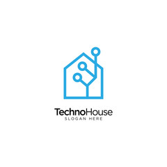 Technology House Line Outline Monoline Logo Design Vector