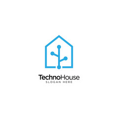 Technology House Line Outline Monoline Logo Design Vector