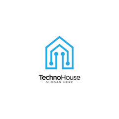 Technology House Line Outline Monoline Logo Design Vector