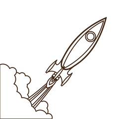 rocket taking off in white background