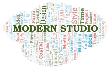Obraz premium Modern Studio word cloud. Wordcloud made with text only.