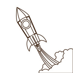 rocket taking off in white background