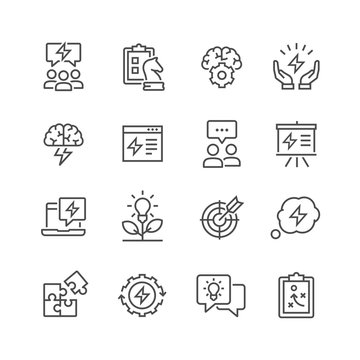Brainstorming Line Icons Set