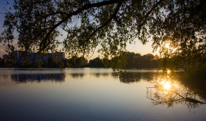 Reflections inlake at the sunset