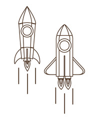 rockets taking off in white background