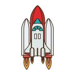 rocket taking off in white background