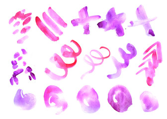 Watercolor set of textures isolated on a white background.