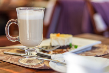Breakfast with coffee and cheesecake