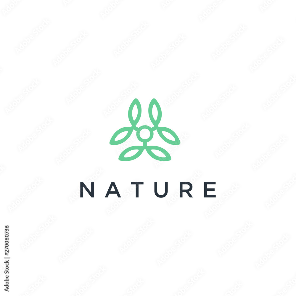 Poster vector logo of nature in linear style. outline icon of simple landscape with trees, sun, fields - bu