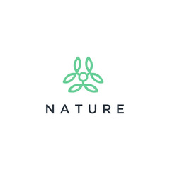 Vector logo of nature in linear style. Outline icon of simple landscape with trees, sun, fields - business emblems, badge for a travel, farming and ecology concepts, health, spa and yoga Center.