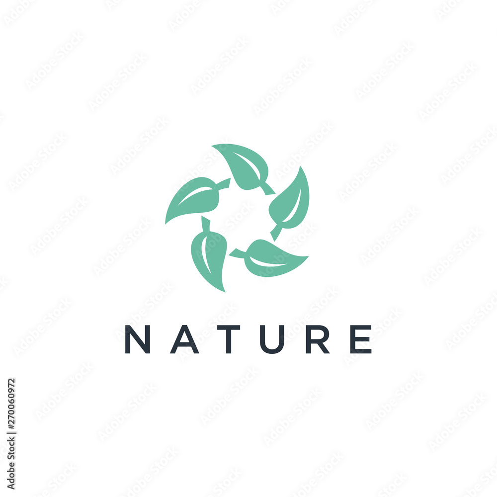 Poster Vector logo of nature in linear style. Outline icon of simple landscape with trees, sun, fields - business emblems, badge for a travel, farming and ecology concepts, health, spa and yoga Center.