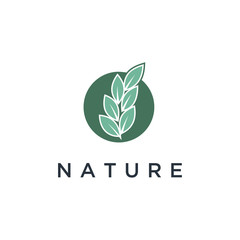Vector logo of nature in linear style. Outline icon of simple landscape with trees, sun, fields - business emblems, badge for a travel, farming and ecology concepts, health, spa and yoga Center.