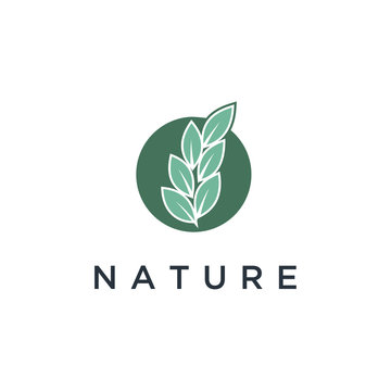 Vector logo of nature in linear style. Outline icon of simple landscape with trees, sun, fields - business emblems, badge for a travel, farming and ecology concepts, health, spa and yoga Center.