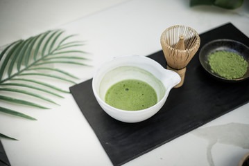 matcha green tea and bamboo whisk
