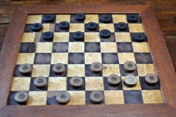 checkerboard game. Concept of strategy, victory, intelligence, defense, attack.