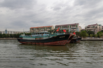 Fototapeta na wymiar old fishing boat on the river