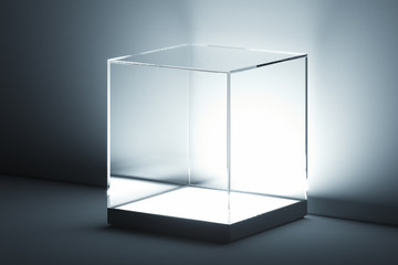 Modern Showcase with glass and empty space on white background. 3d rendering.