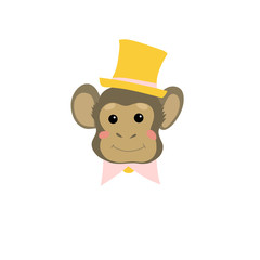 Smart monkey in the cylinder. Cute cartoon character. Cool picture is great for children's products: clothes, textiles, postcards, stationery products and other things. Vector illustration.