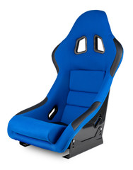 blue black carbon fiber motorsport race car tuning  sim racing bucket seat isolated white background